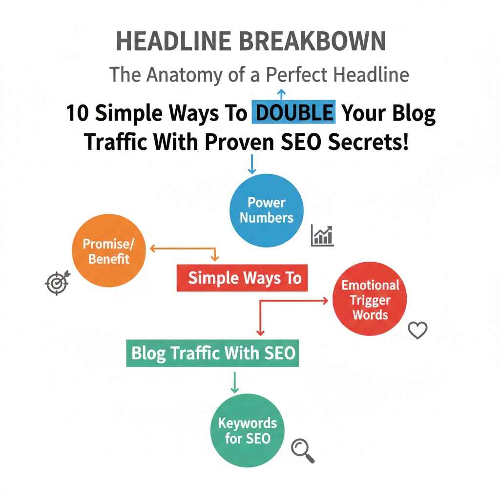 Infographic breaking down the key components of effective headline formulas and writing techniques